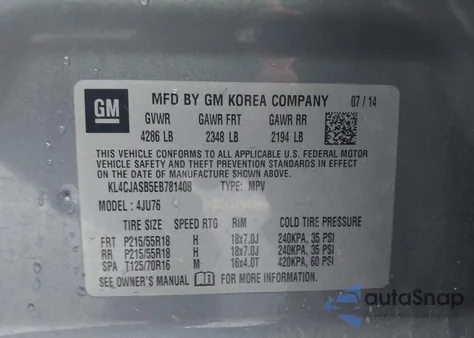 2014 Buick Encore из США, поврежденный, VIN KL4CJASB5EB781408